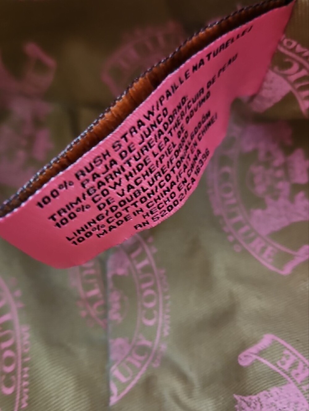 Y2K Juicy Couture Pink Straw Leather Trim Bag with Cherry Charm Coquette Rare - Picture 16 of 16